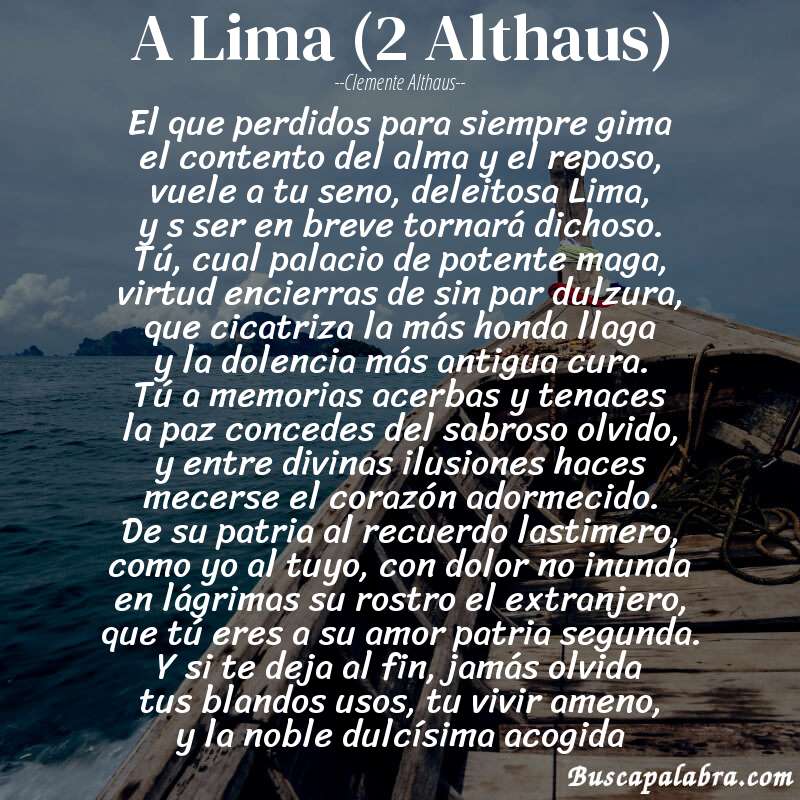 Poema A Lima (2 Althaus) de Clemente Althaus con fondo de barca