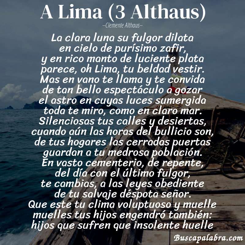 Poema A Lima (3 Althaus) de Clemente Althaus con fondo de barca