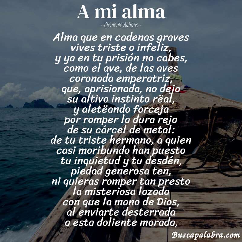 Poema A mi alma de Clemente Althaus con fondo de barca