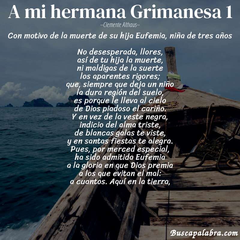 Poema A mi hermana Grimanesa 1 de Clemente Althaus con fondo de barca