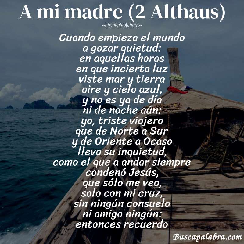 Poema A mi madre (2 Althaus) de Clemente Althaus con fondo de barca