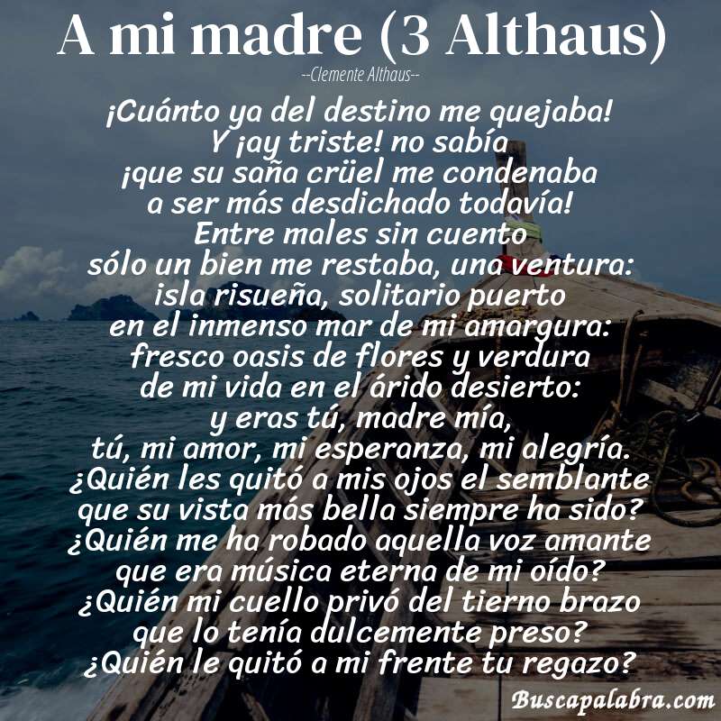 Poema A mi madre (3 Althaus) de Clemente Althaus con fondo de barca