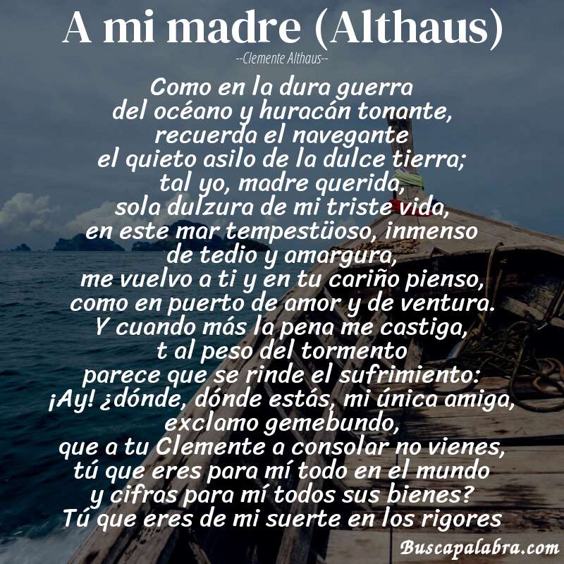 Poema A mi madre (Althaus) de Clemente Althaus con fondo de barca