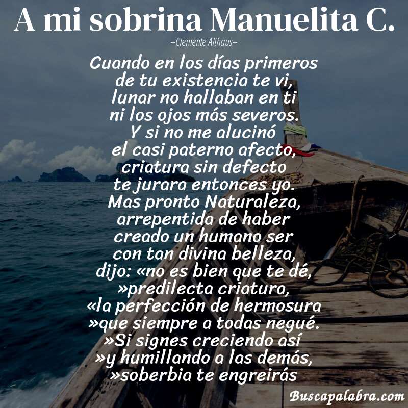 Poema A mi sobrina Manuelita C. de Clemente Althaus con fondo de barca