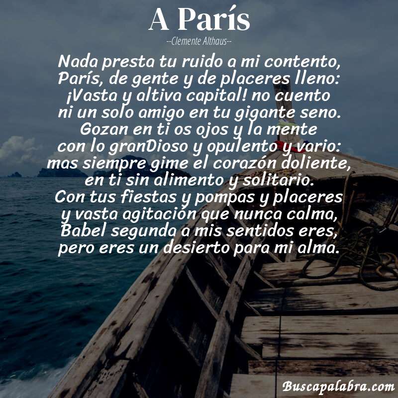 Poema A París de Clemente Althaus con fondo de barca