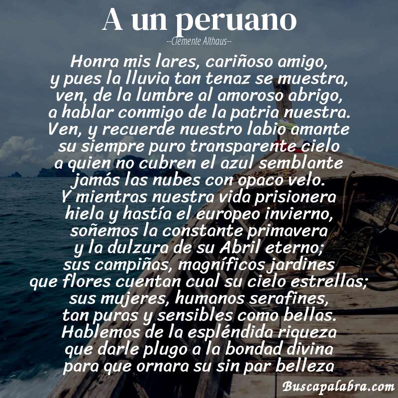 Poema A un peruano de Clemente Althaus con fondo de barca