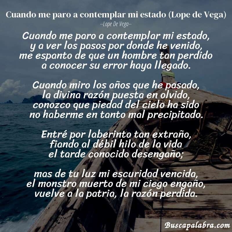 Poema Cuando me paro a contemplar mi estado (Lope de Vega) de Lope de Vega con fondo de barca