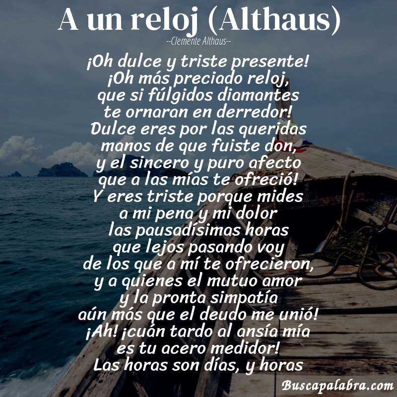 Poema A un reloj (Althaus) de Clemente Althaus con fondo de barca