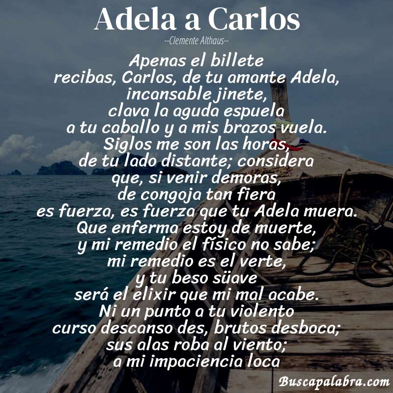 Poema Adela a Carlos de Clemente Althaus con fondo de barca