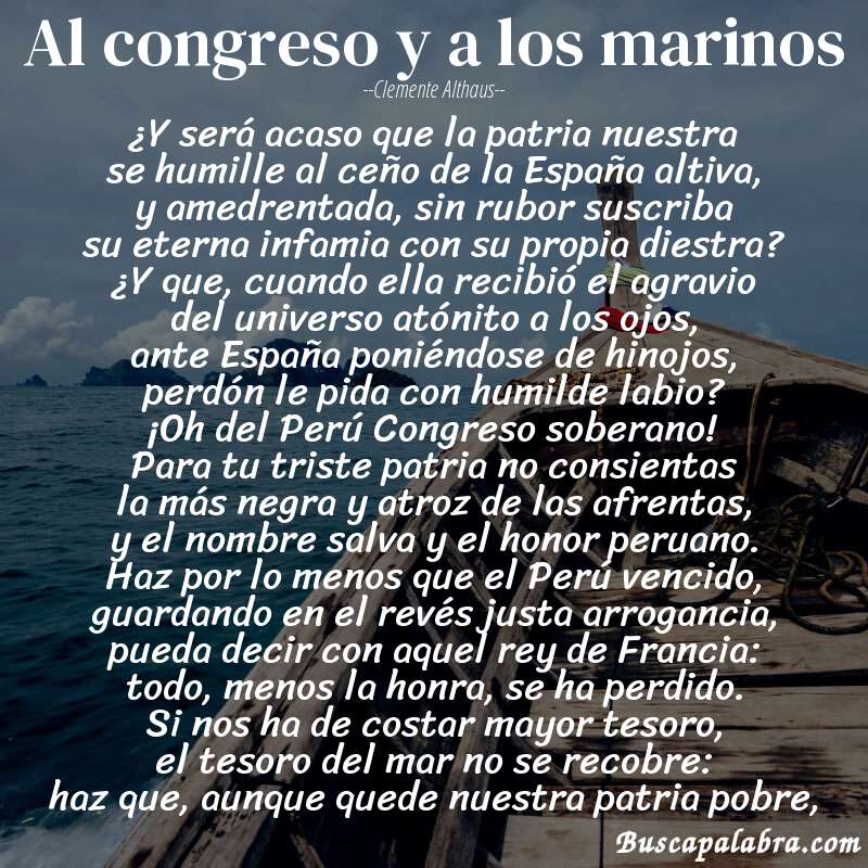 Poema Al congreso y a los marinos de Clemente Althaus con fondo de barca