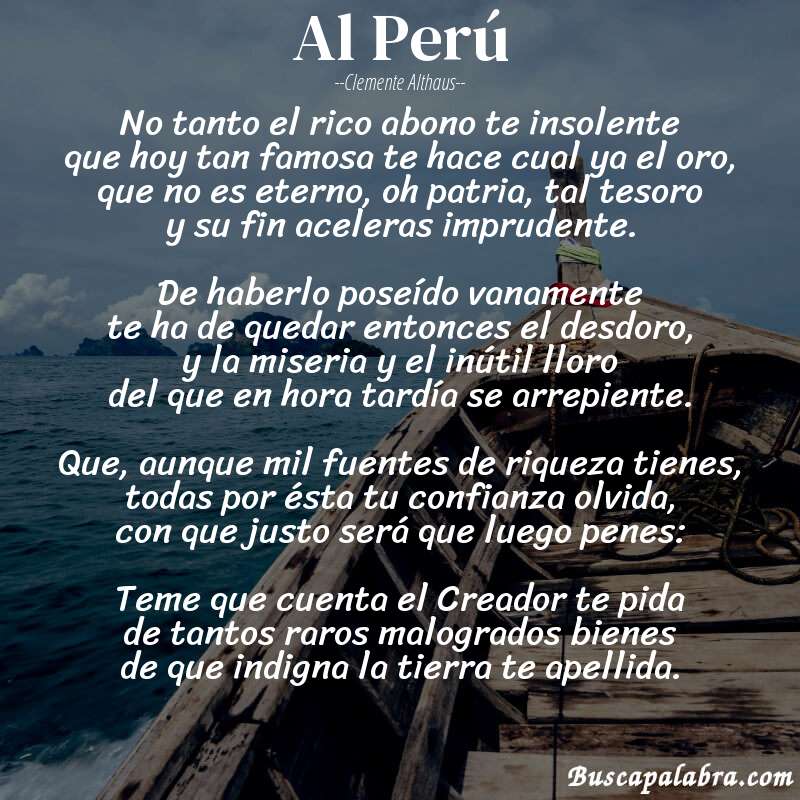 Poema Al Perú de Clemente Althaus con fondo de barca