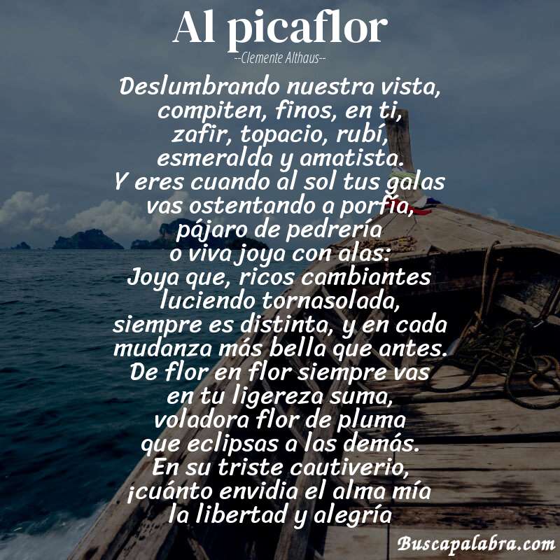 Poema Al picaflor de Clemente Althaus con fondo de barca