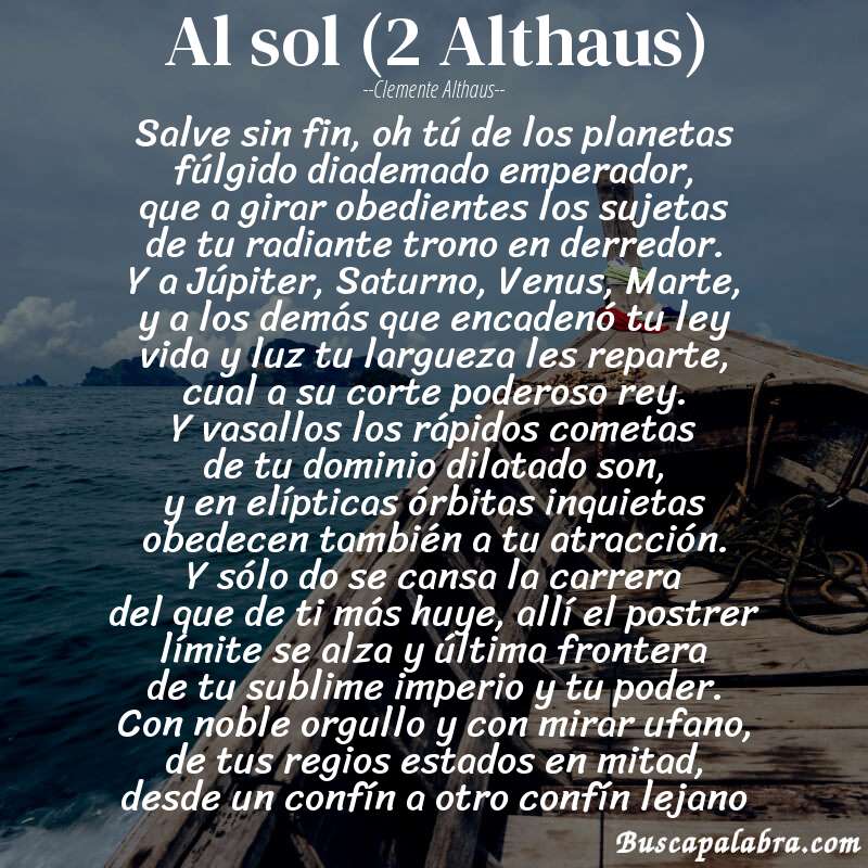 Poema Al sol (2 Althaus) de Clemente Althaus con fondo de barca