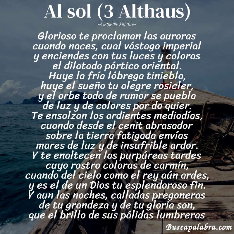 Poema Al sol (3 Althaus) de Clemente Althaus con fondo de barca