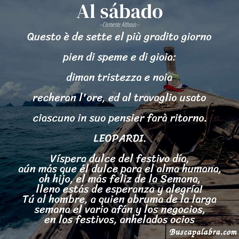 Poema Al sábado de Clemente Althaus con fondo de barca