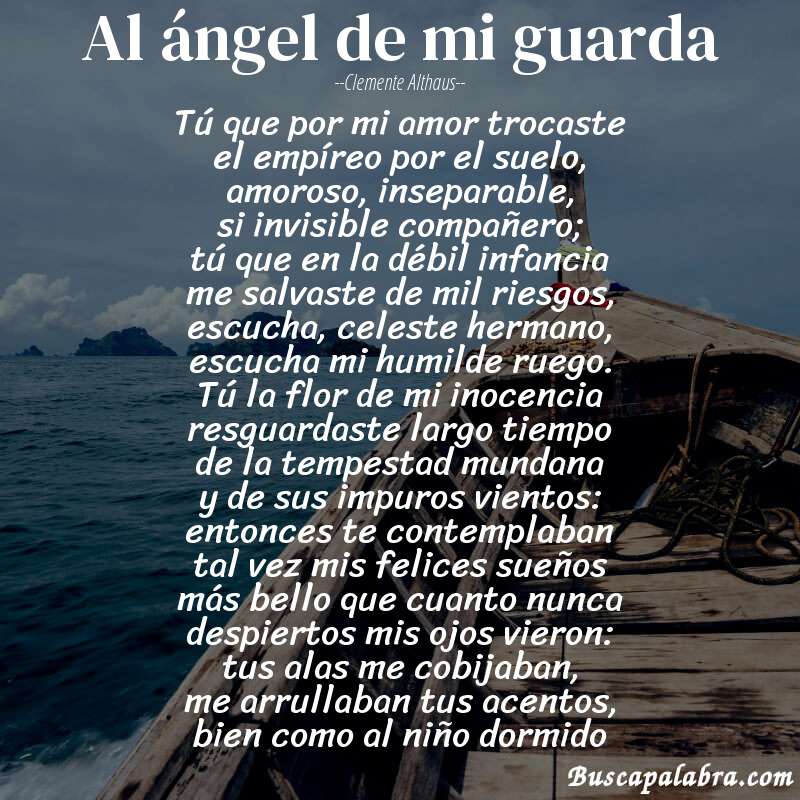 Poema Al ángel de mi guarda de Clemente Althaus con fondo de barca