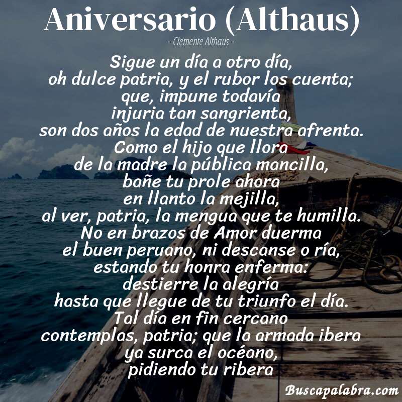 Poema Aniversario (Althaus) de Clemente Althaus con fondo de barca