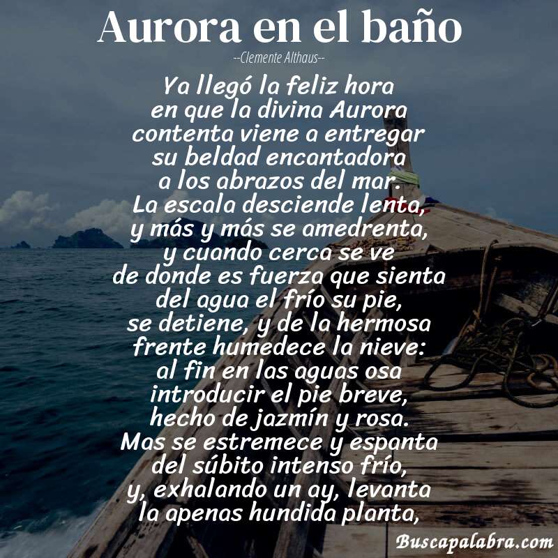Poema Aurora en el baño de Clemente Althaus con fondo de barca