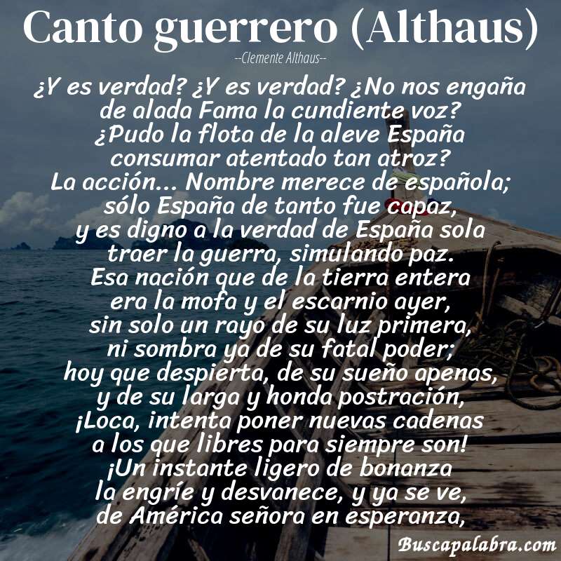 Poema Canto guerrero (Althaus) de Clemente Althaus con fondo de barca