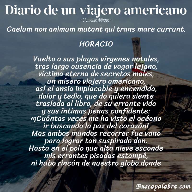 Poema Diario de un viajero americano de Clemente Althaus con fondo de barca