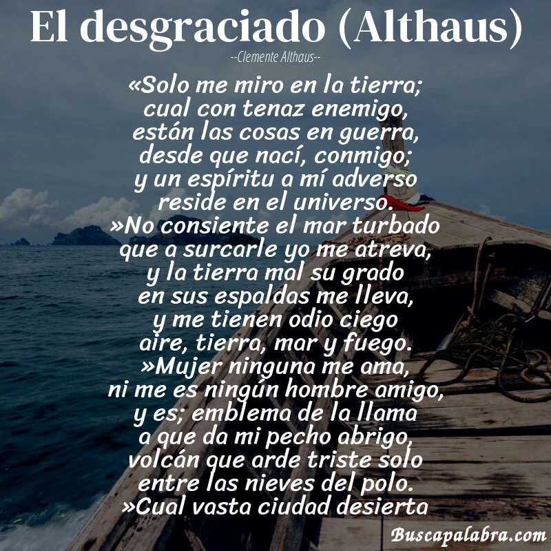Poema El desgraciado (Althaus) de Clemente Althaus con fondo de barca