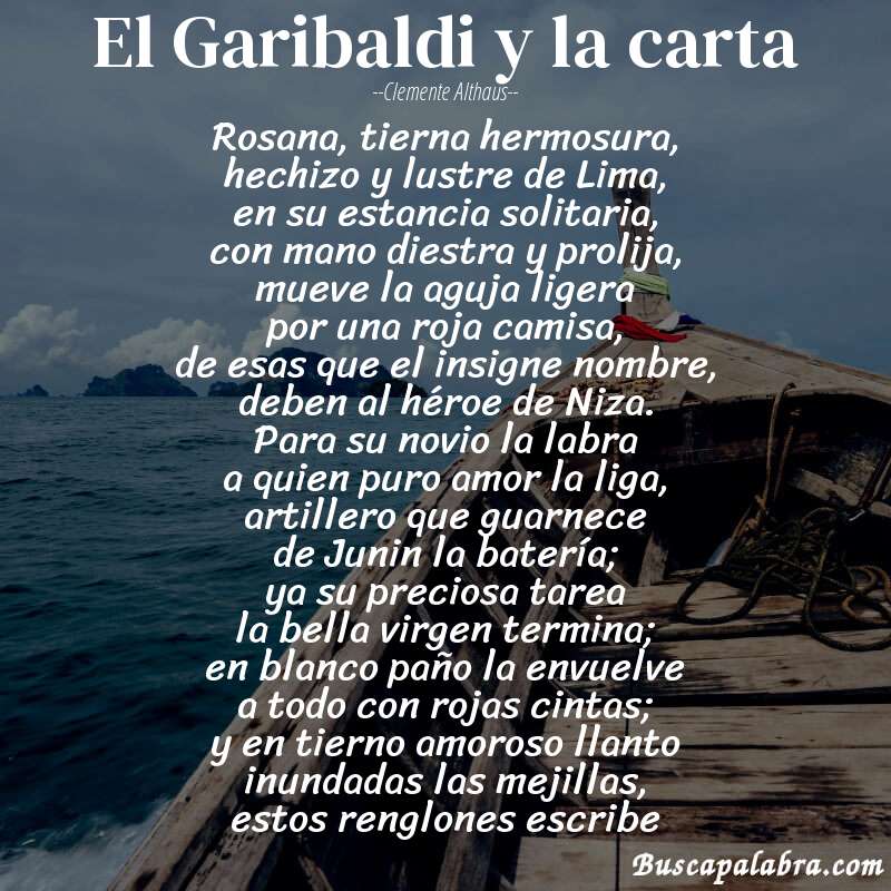 Poema El Garibaldi y la carta de Clemente Althaus con fondo de barca