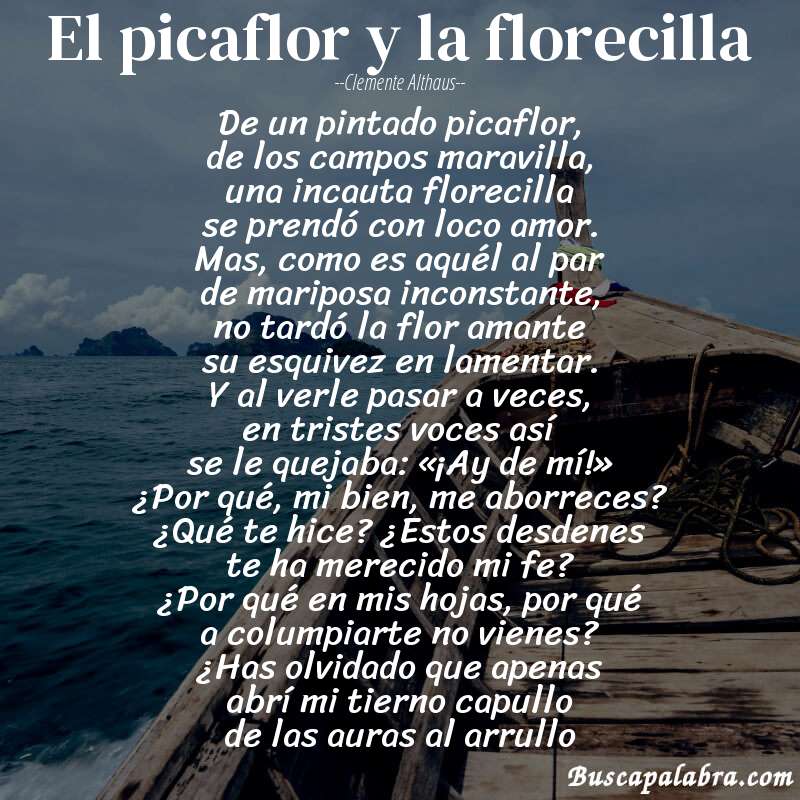Poema El picaflor y la florecilla de Clemente Althaus con fondo de barca