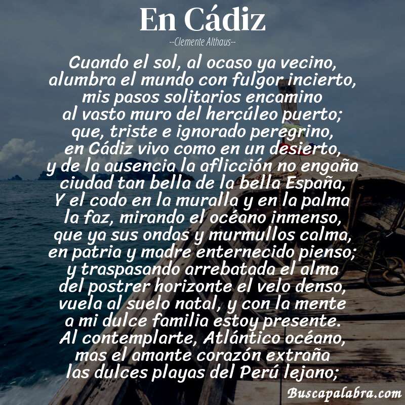Poema En Cádiz de Clemente Althaus con fondo de barca