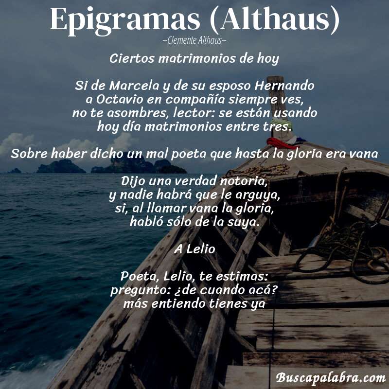 Poema Epigramas (Althaus) de Clemente Althaus con fondo de barca