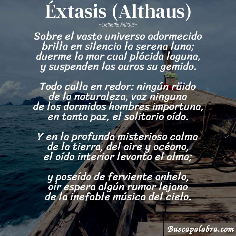 Poema Éxtasis (Althaus) de Clemente Althaus con fondo de barca