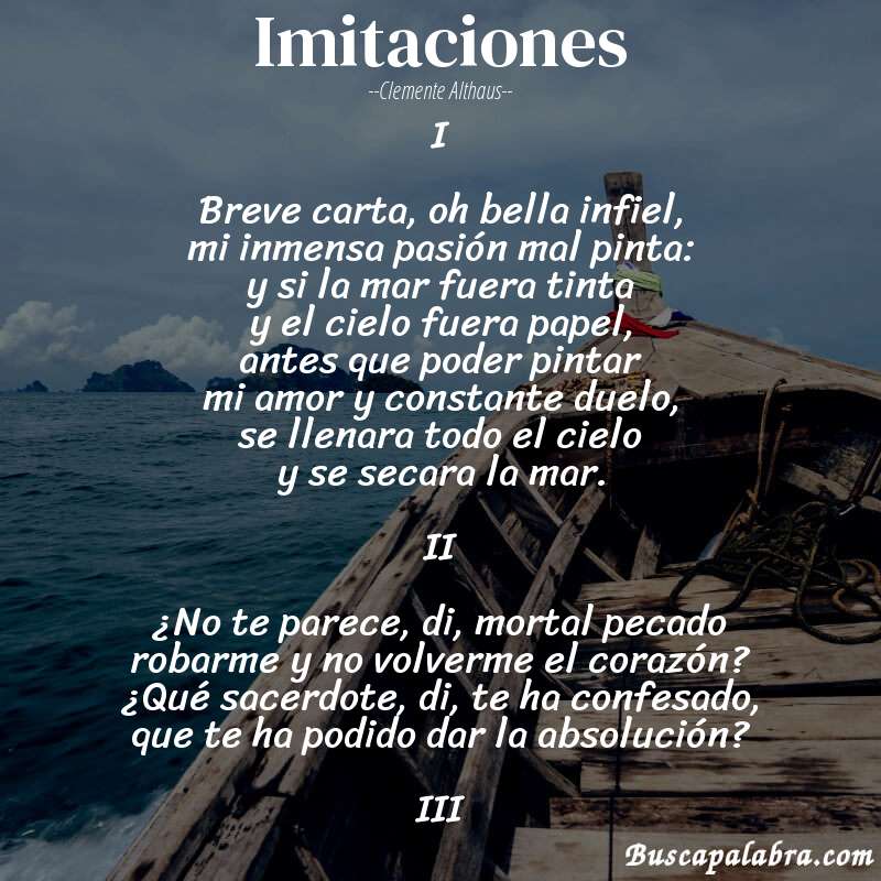 Poema Imitaciones de Clemente Althaus con fondo de barca