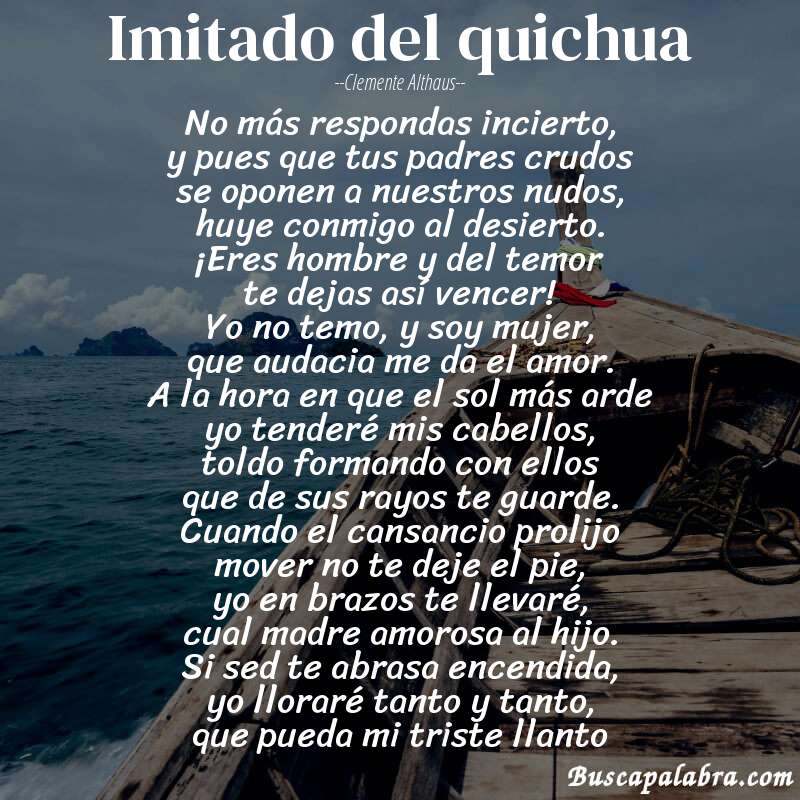 Poema Imitado del quichua de Clemente Althaus con fondo de barca