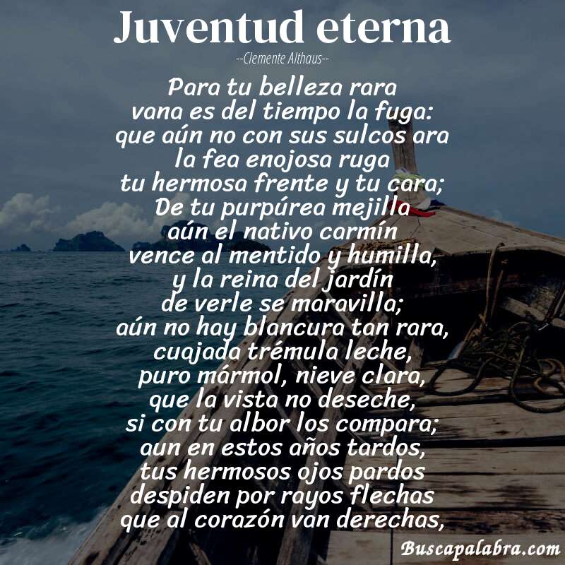 Poema Juventud eterna de Clemente Althaus con fondo de barca