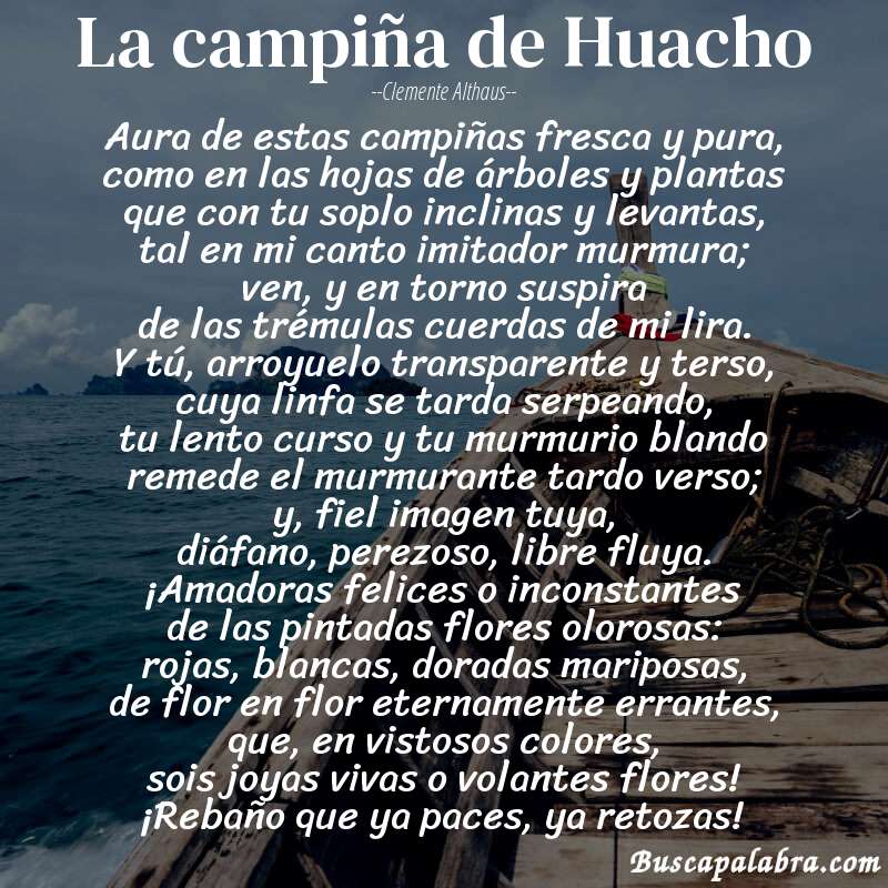 Poema La campiña de Huacho de Clemente Althaus con fondo de barca