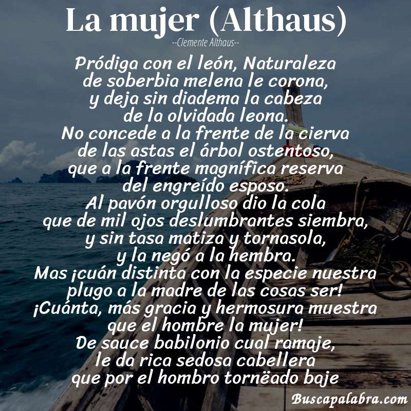 Poema La mujer (Althaus) de Clemente Althaus con fondo de barca