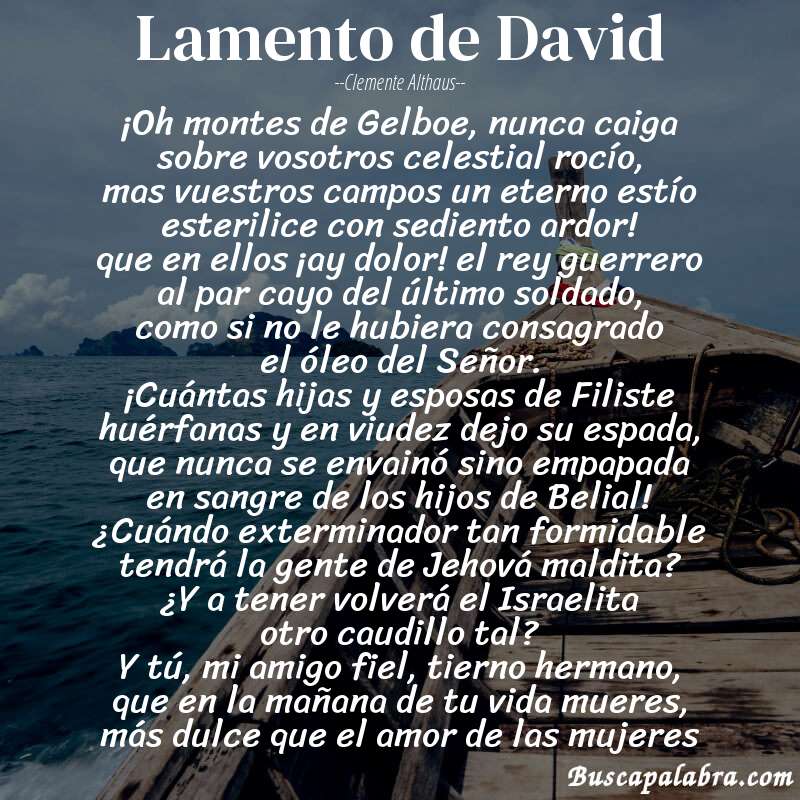 Poema Lamento de David de Clemente Althaus con fondo de barca