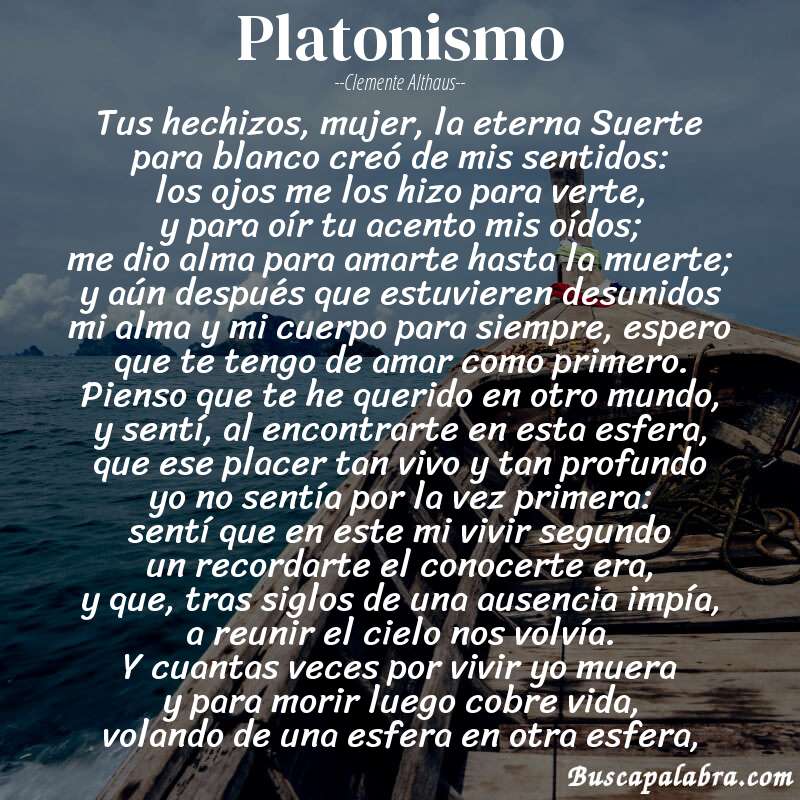 Poema Platonismo de Clemente Althaus con fondo de barca