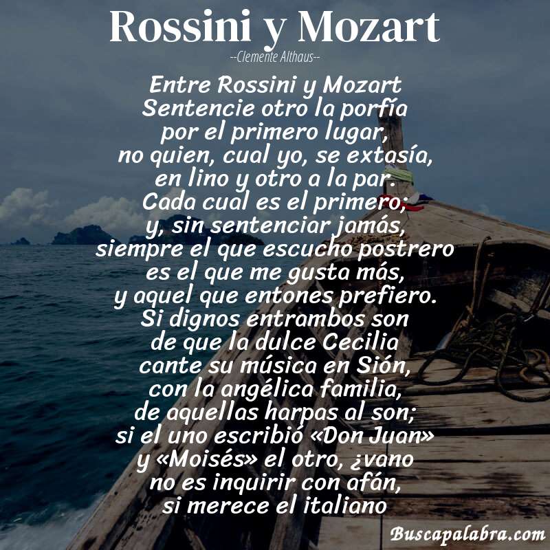 Poema Rossini y Mozart de Clemente Althaus con fondo de barca