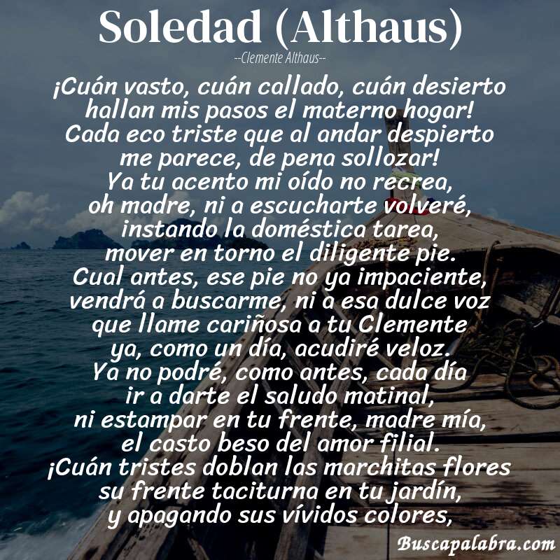 Poema Soledad (Althaus) de Clemente Althaus con fondo de barca