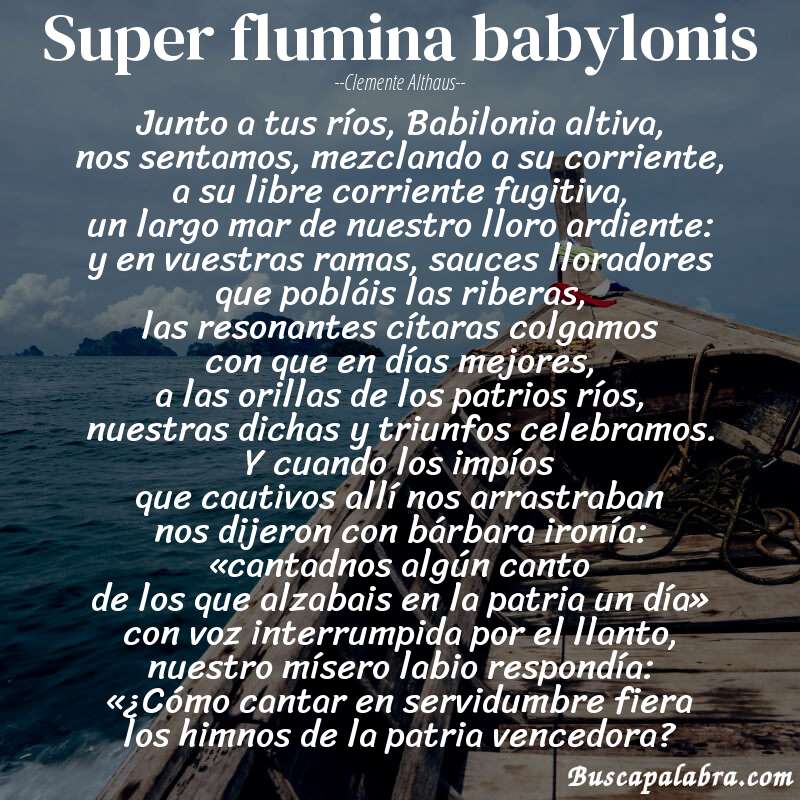 Poema Super flumina babylonis de Clemente Althaus con fondo de barca