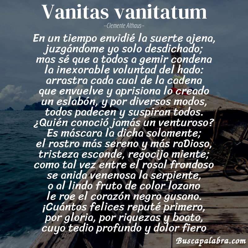 Poema Vanitas vanitatum de Clemente Althaus con fondo de barca