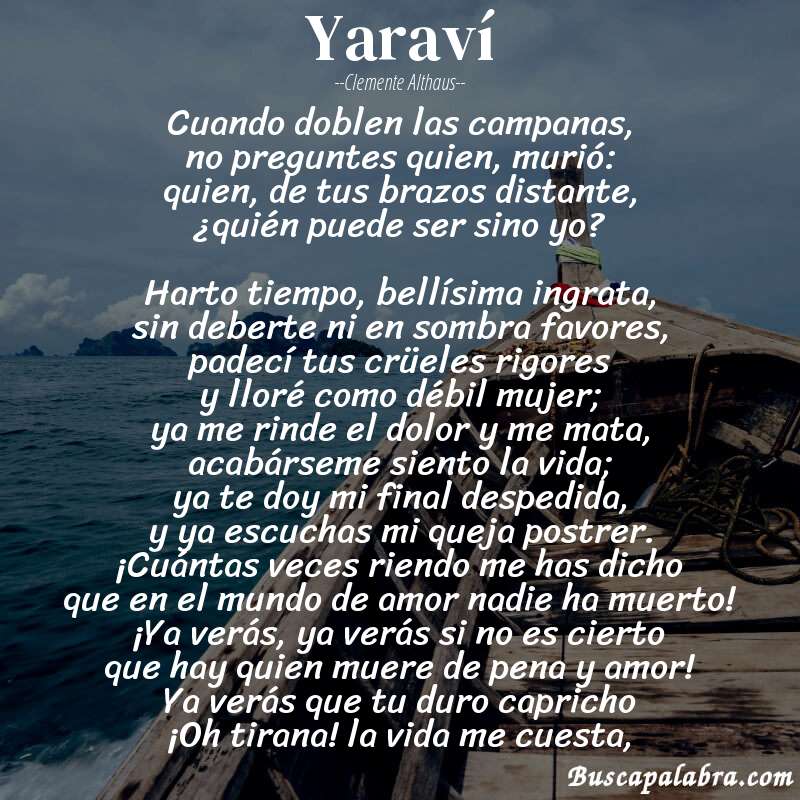 Poema Yaraví de Clemente Althaus con fondo de barca