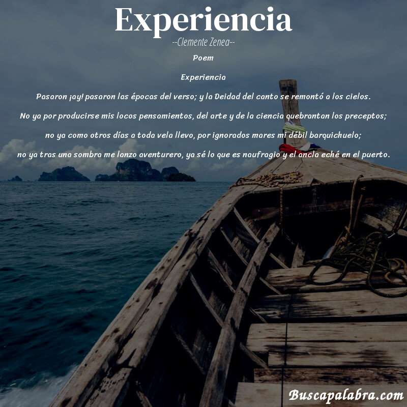 Poema Experiencia de Clemente Zenea con fondo de barca