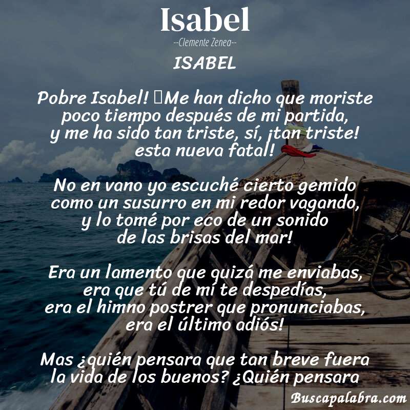 Poema Isabel de Clemente Zenea con fondo de barca