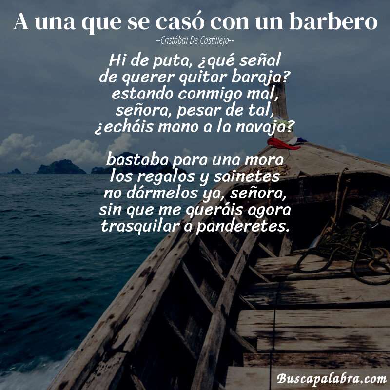 Poema a una que se casó con un barbero de Cristóbal de Castillejo con fondo de barca