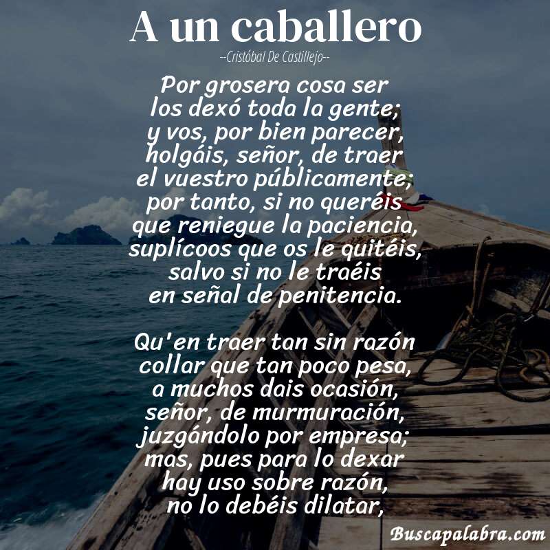 Poema a un caballero de Cristóbal de Castillejo con fondo de barca