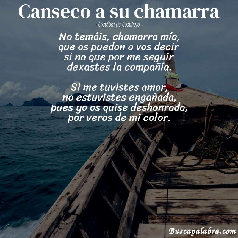 Poema canseco a su chamarra de Cristóbal de Castillejo con fondo de barca