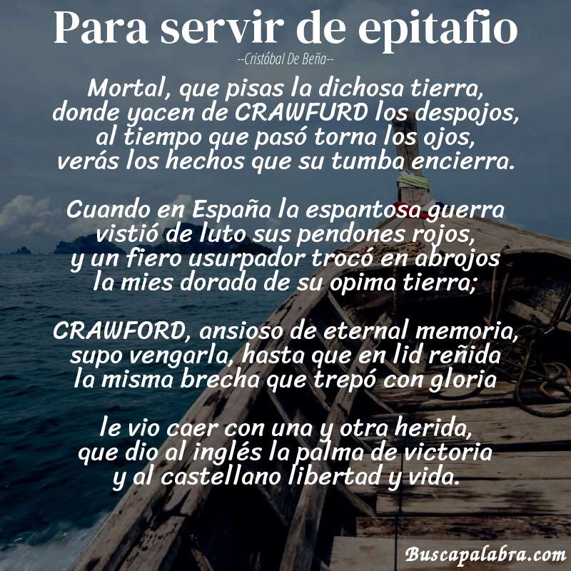 Poema Para servir de epitafio de Cristóbal de Beña con fondo de barca