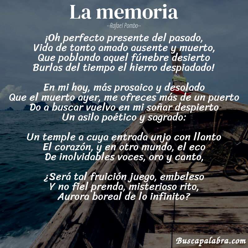 Poema La memoria de Rafael Pombo con fondo de barca