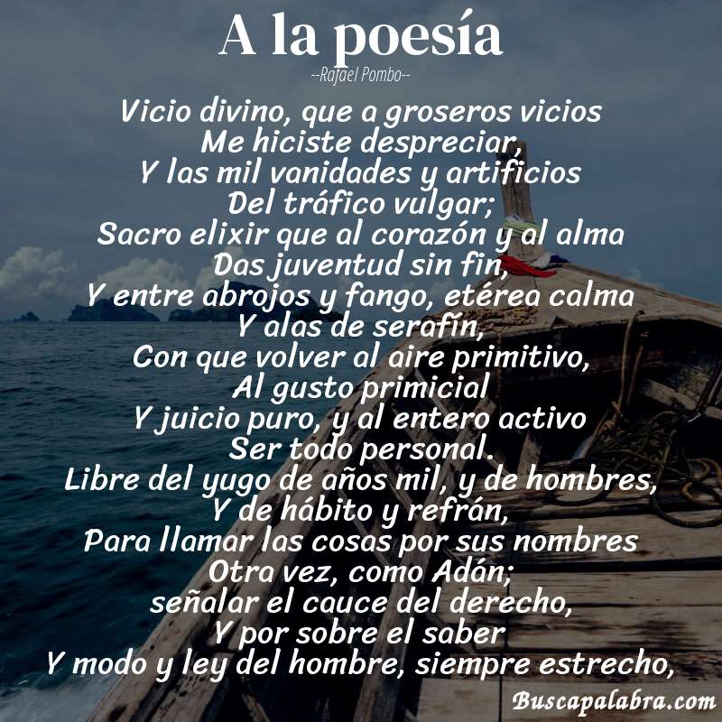 Poema A la poesía de Rafael Pombo con fondo de barca
